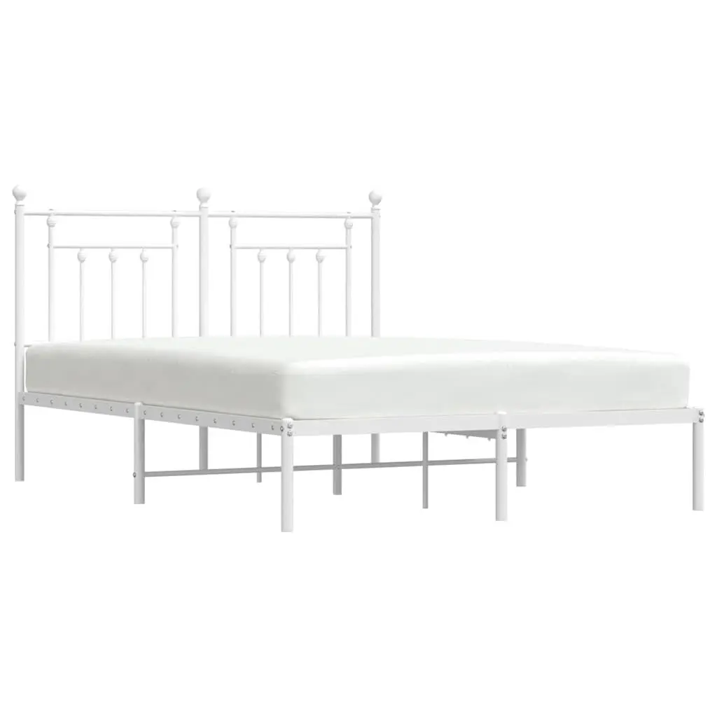 Metal Bed Frame with Headboard White 150x200 cm
