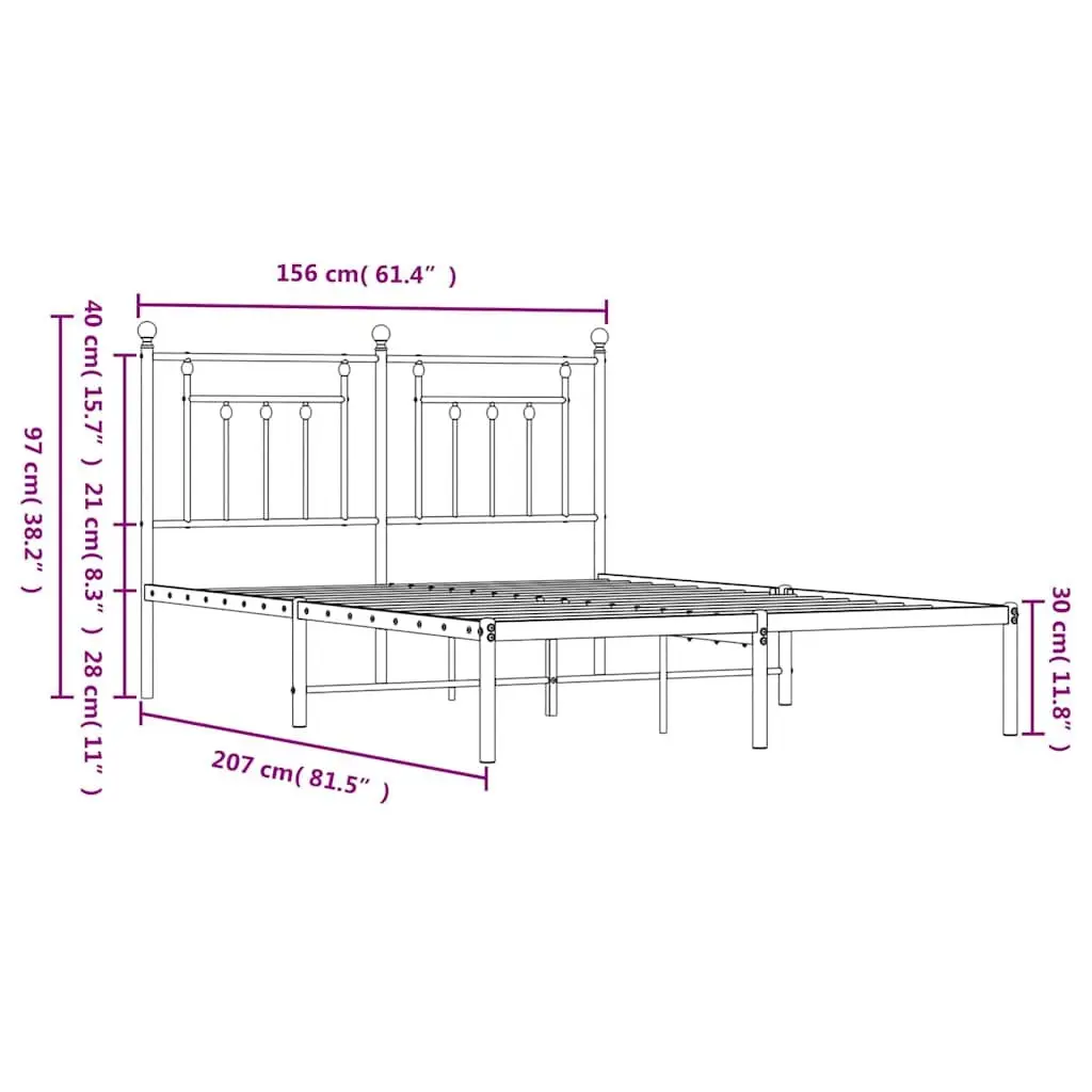 Metal Bed Frame with Headboard White 150x200 cm