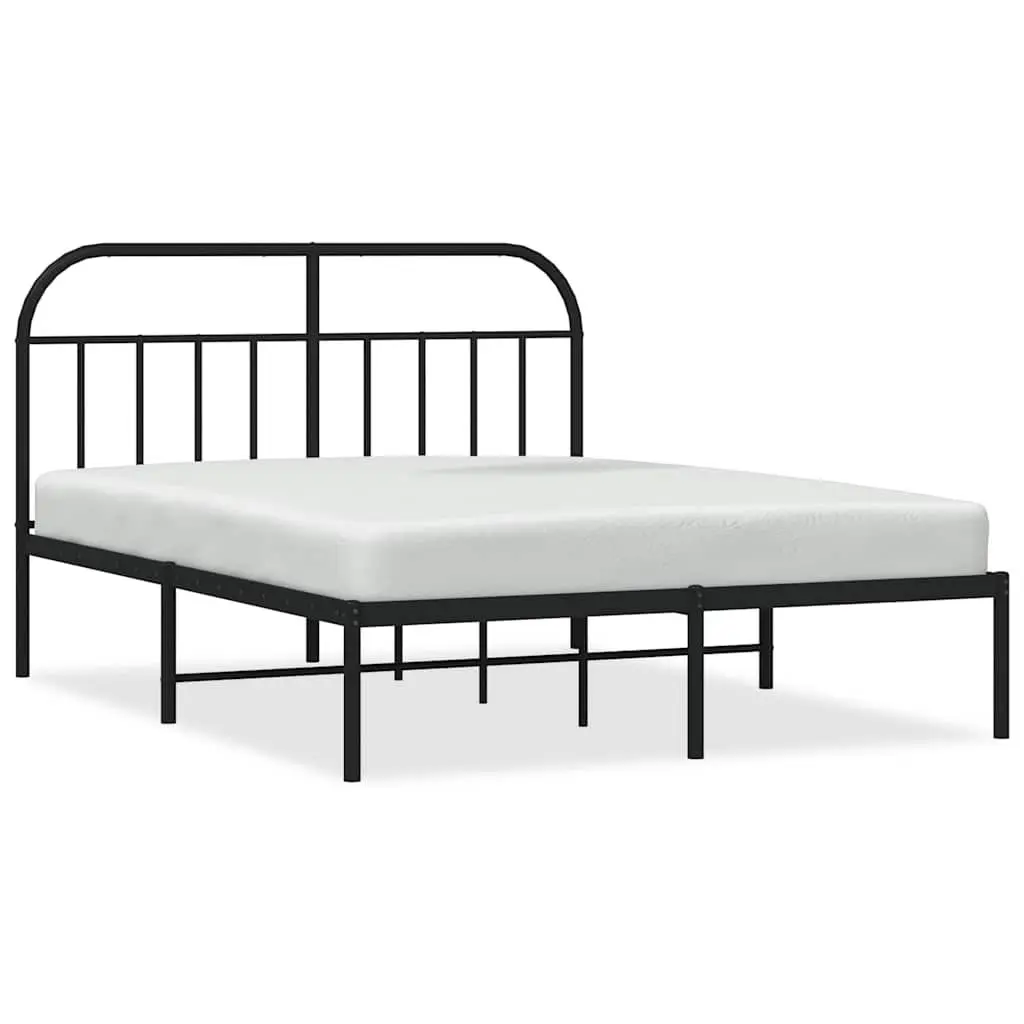 Metal Bed Frame with Headboard Slatted Base 150x200 cm Black
