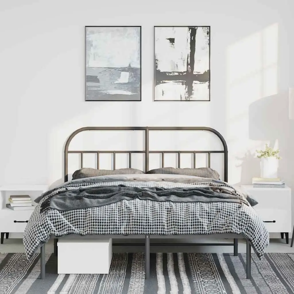 Metal Bed Frame with Headboard Slatted Base 150x200 cm Black