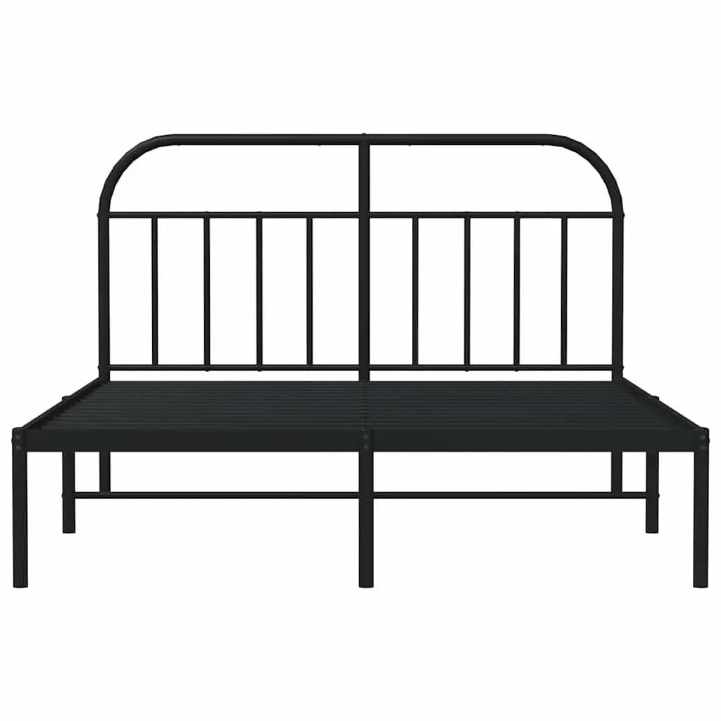Metal Bed Frame with Headboard Slatted Base 150x200 cm Black