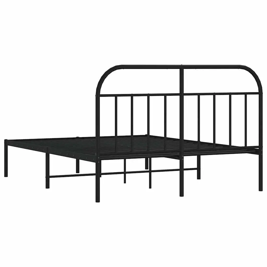 Metal Bed Frame with Headboard Slatted Base 150x200 cm Black