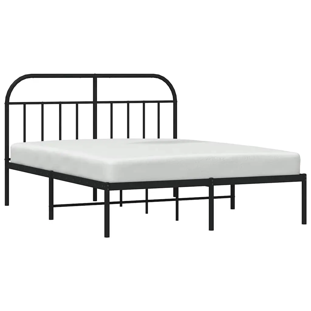 Metal Bed Frame with Headboard Slatted Base 150x200 cm Black