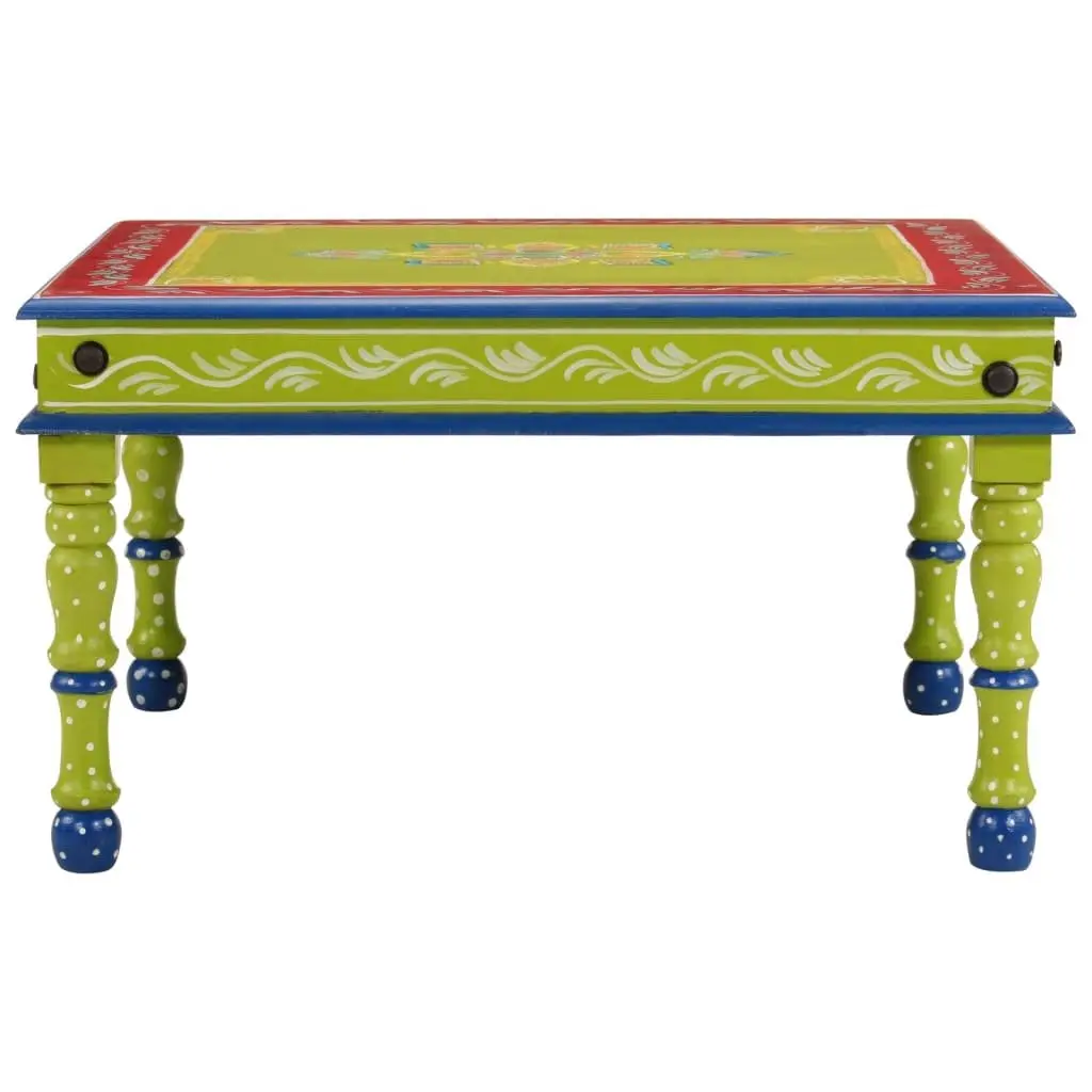 Coffee Table Solid Wood Green Hand-Painted Decorative Living Room Accent