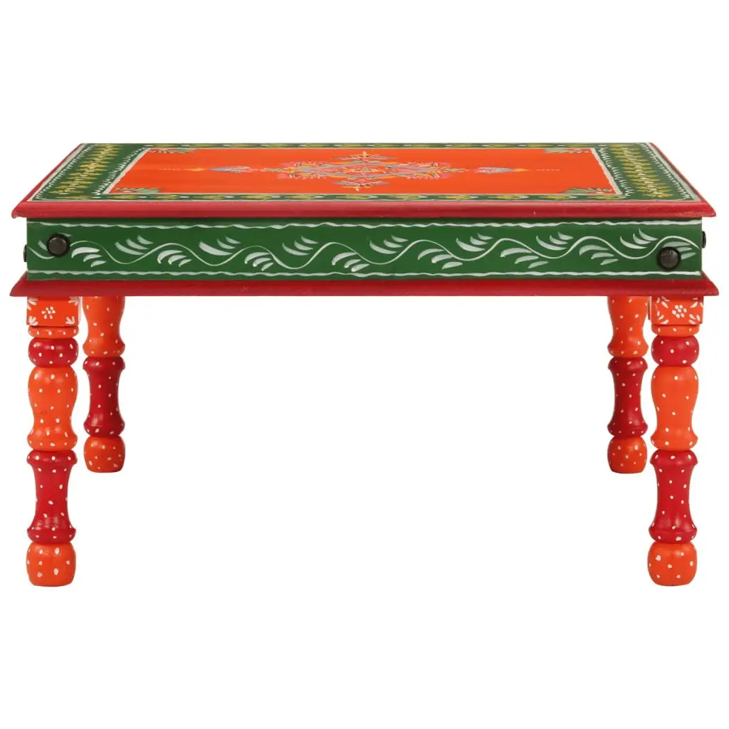 Coffee Table Hand Painted Orange Solid Wood Mango