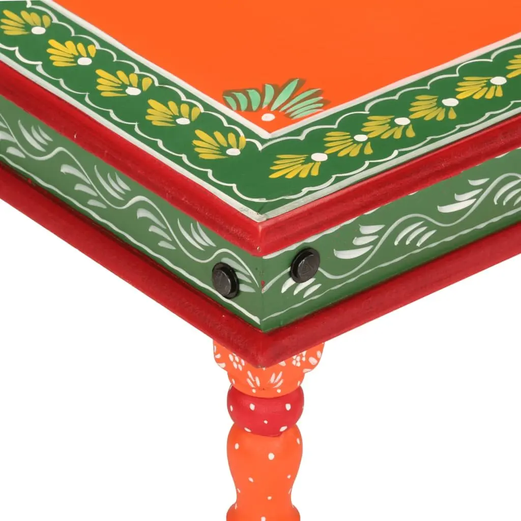 Coffee Table Hand Painted Orange Solid Wood Mango
