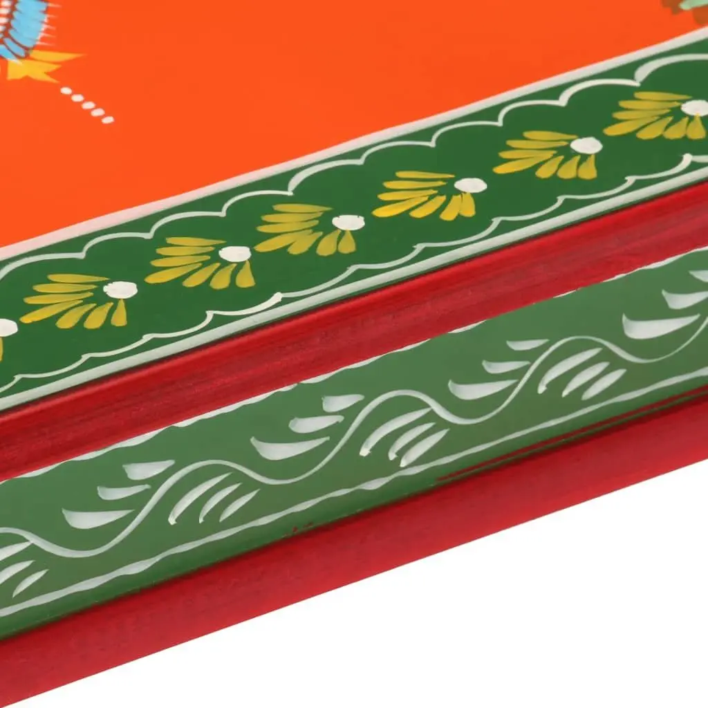 Coffee Table Hand Painted Orange Solid Wood Mango