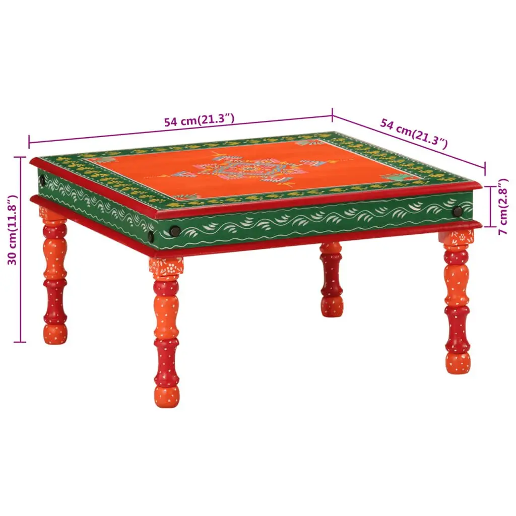Coffee Table Hand Painted Orange Solid Wood Mango