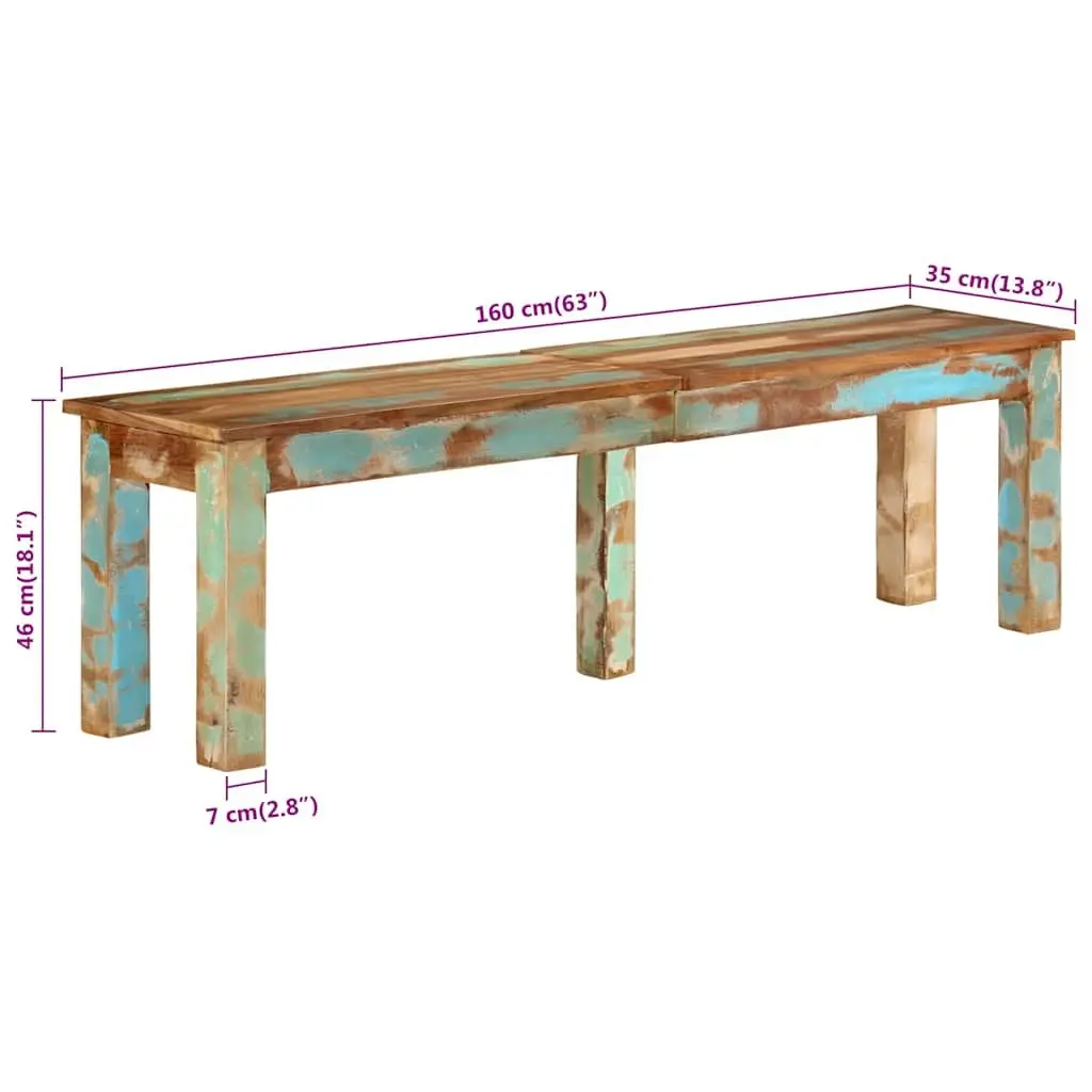 Indoor Wooden Bench 160cm Solid Reclaimed Wood Brown Seating 35cm Wide 46cm High
