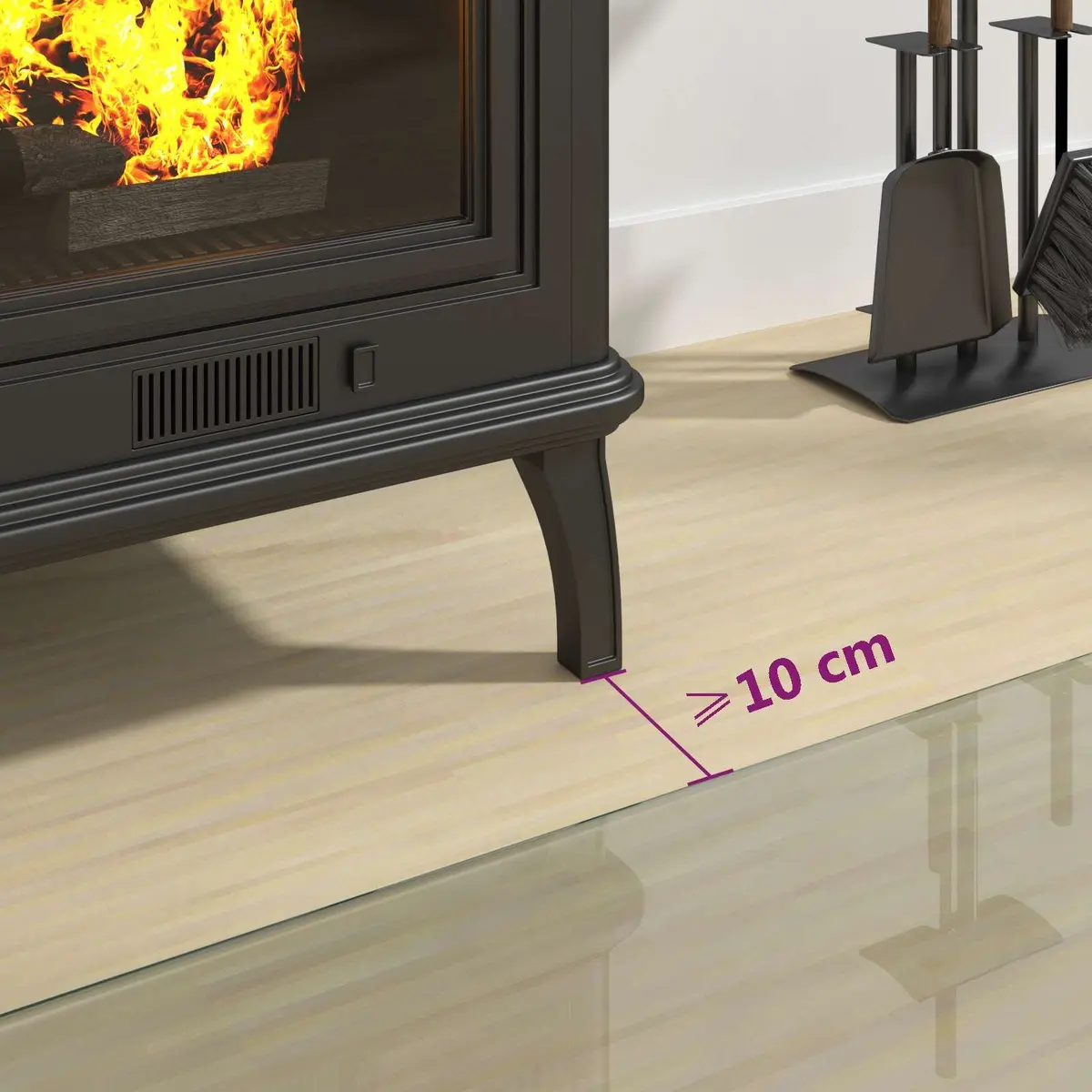Fireplace Hearth Protector Heat-Resistant Tempered Glass Plate Transparent 1000 x 600 mm