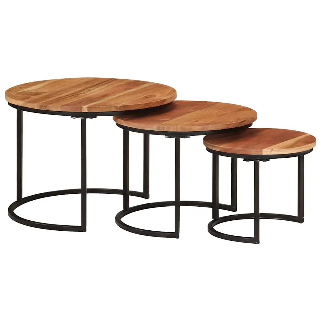 Nesting Tables 3 Pcs Solid Wood Acacia Brown Coffee Side Table Storage Set