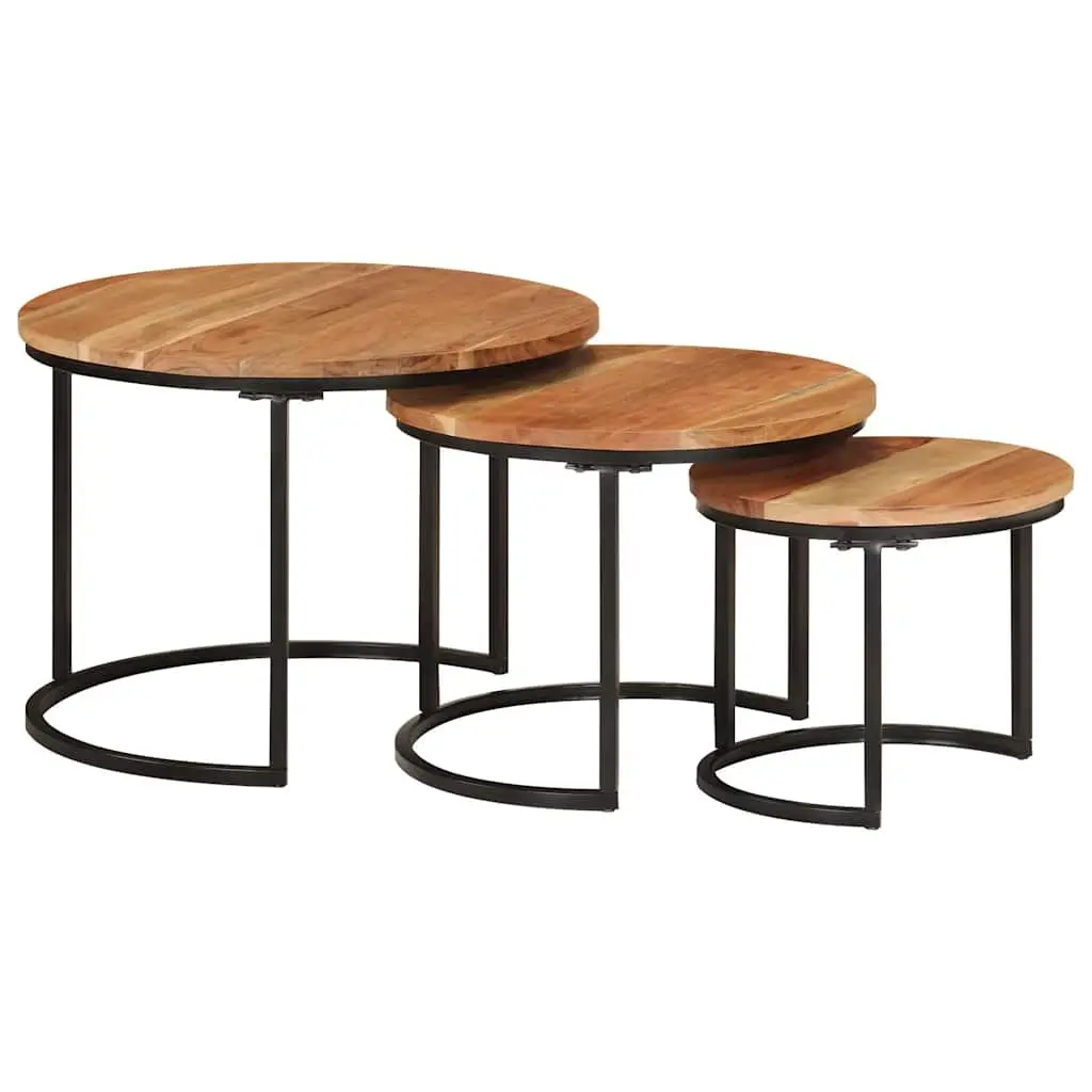Nesting Tables 3 Pcs Solid Wood Acacia Brown Coffee Side Table Storage Set