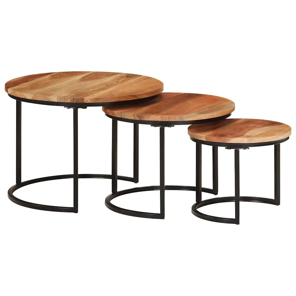 Nesting Tables 3 Pcs Solid Wood Acacia Brown Coffee Side Table Storage Set