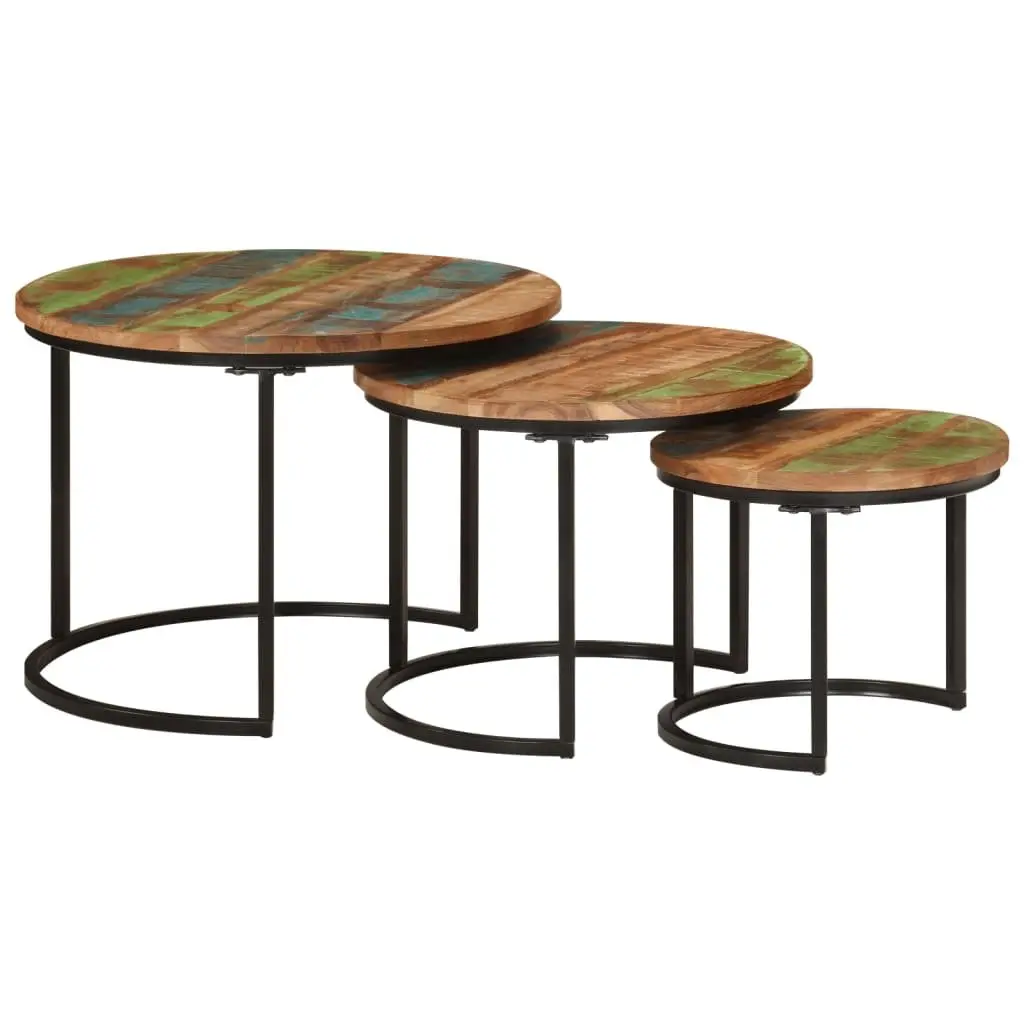 Nesting Tables 3 Piece Set Solid Reclaimed Wood Coffee Side Table Living Room