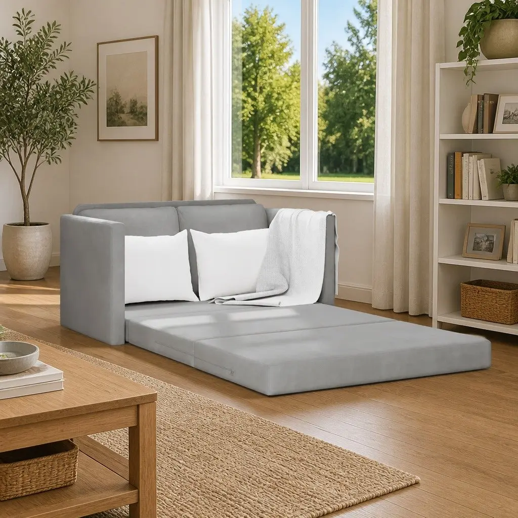 Floor Sofa Bed Convertible Loveseat Grey