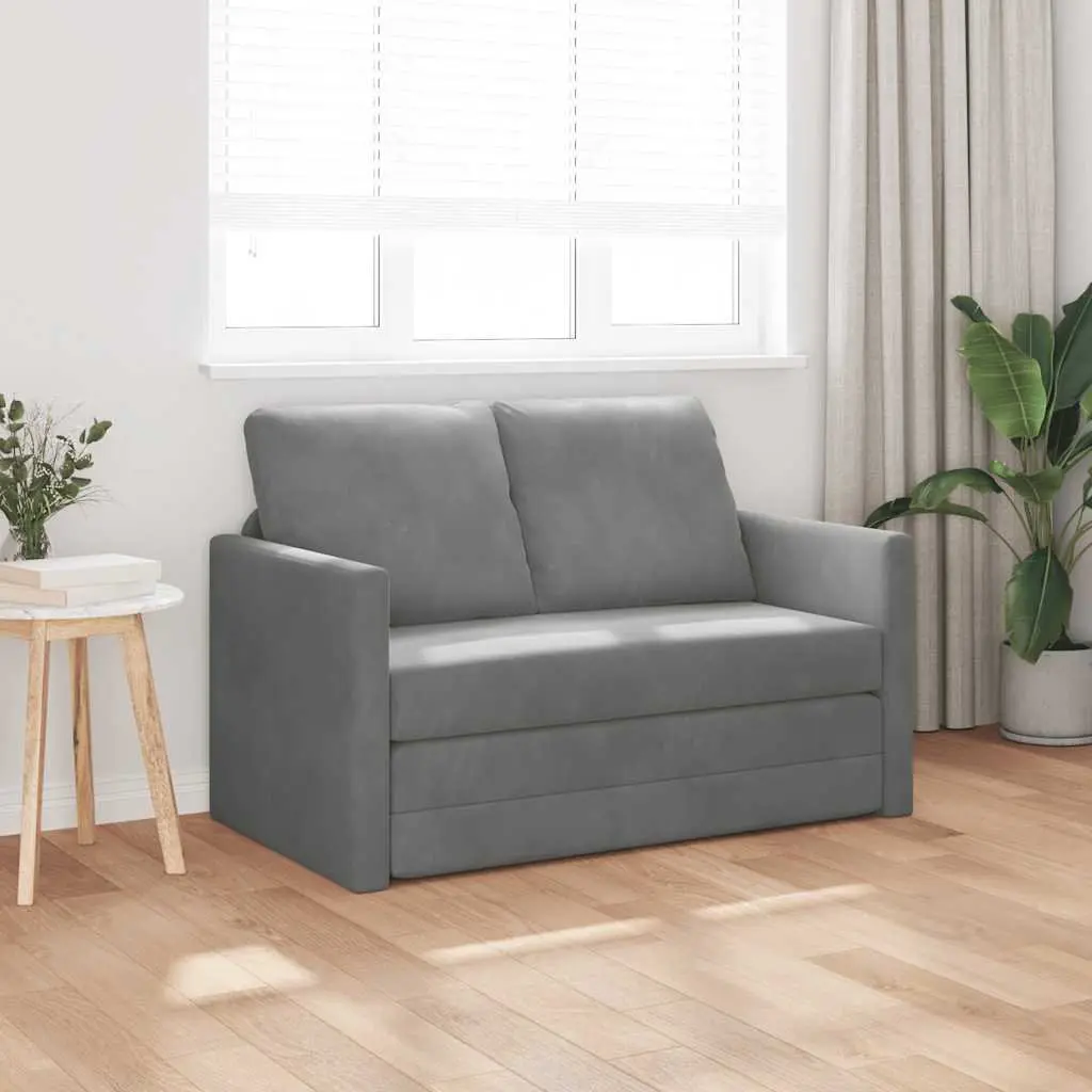 Floor Sofa Bed 2-in-1 Convertible Loveseat Double Bed Grey Folding Sleeper Couch