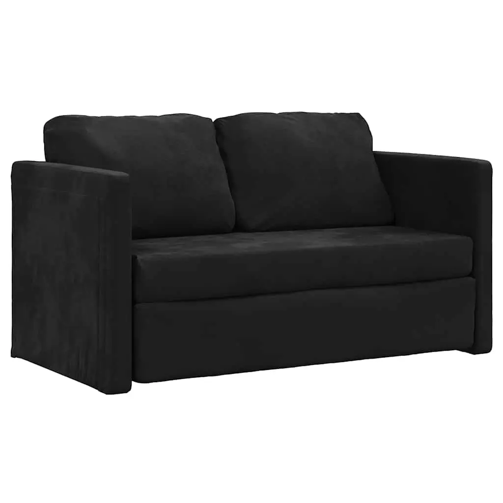 Floor Sofa Bed Convertible Loveseat Double Bed Black Velvet 122 x 204 x 55 cm