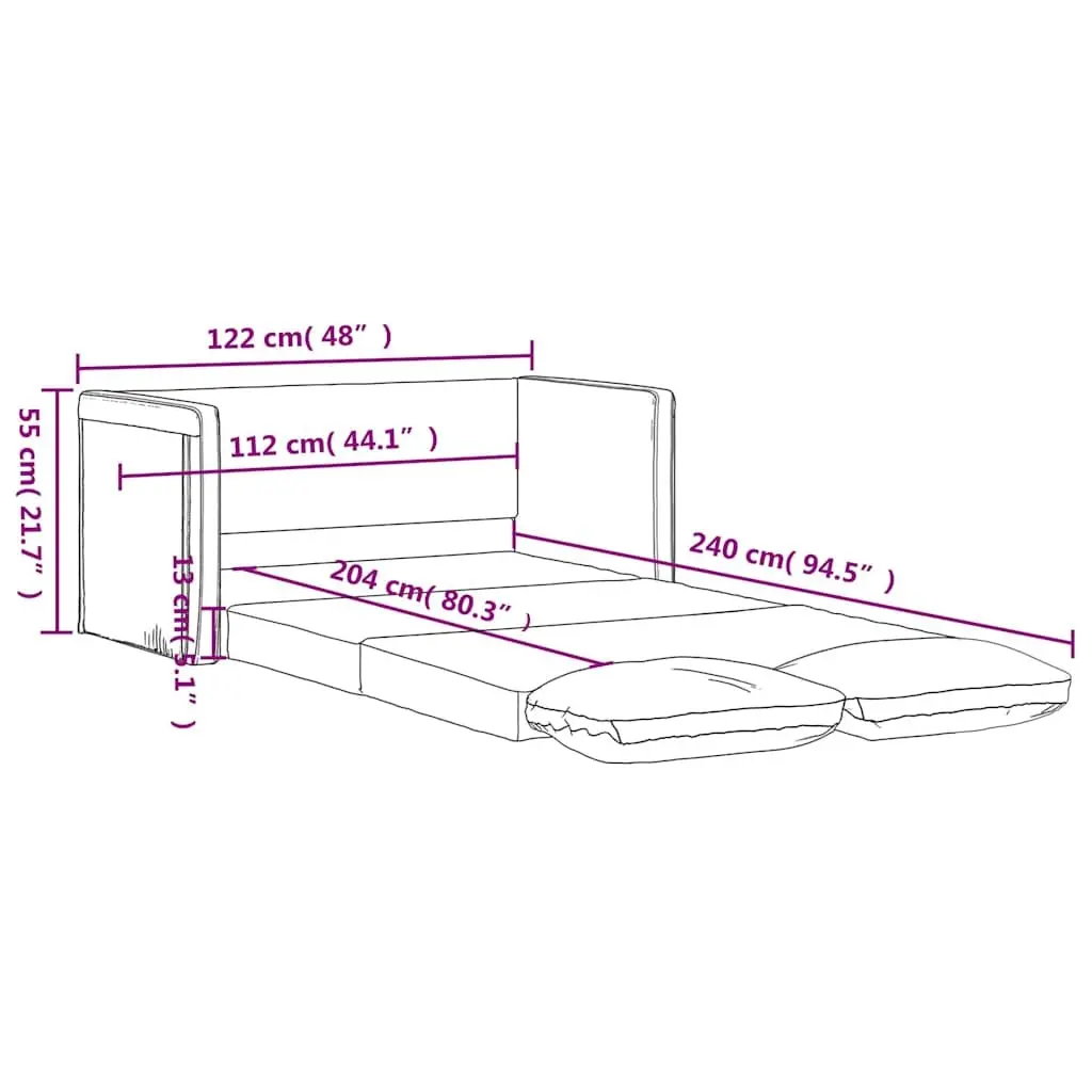 Floor Sofa Bed Convertible Loveseat Double Bed Black Velvet 122 x 204 x 55 cm