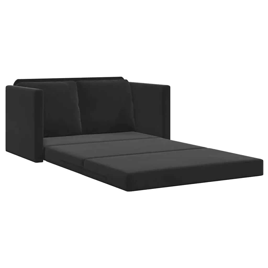 Floor Sofa Bed Convertible Loveseat Double Bed Black Velvet 122 x 204 x 55 cm