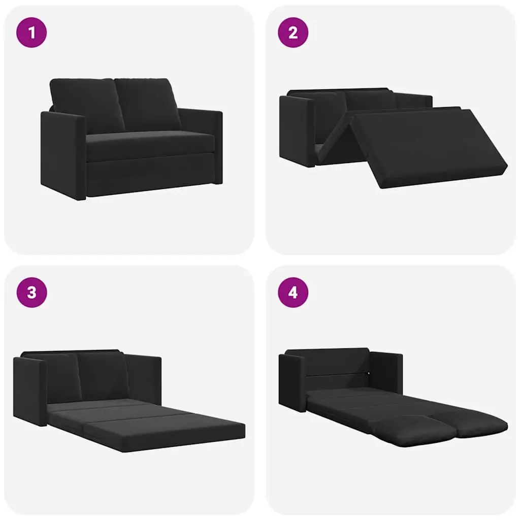 Floor Sofa Bed Convertible Loveseat Double Bed Black Velvet 122 x 204 x 55 cm