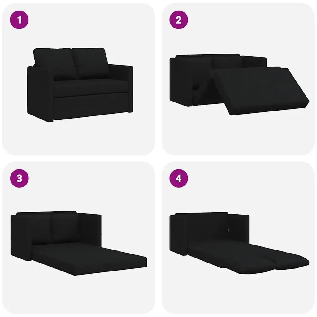 Floor Sofa Bed 2-in-1 Convertible Sleeper Loveseat Black Fabric Folding Guest