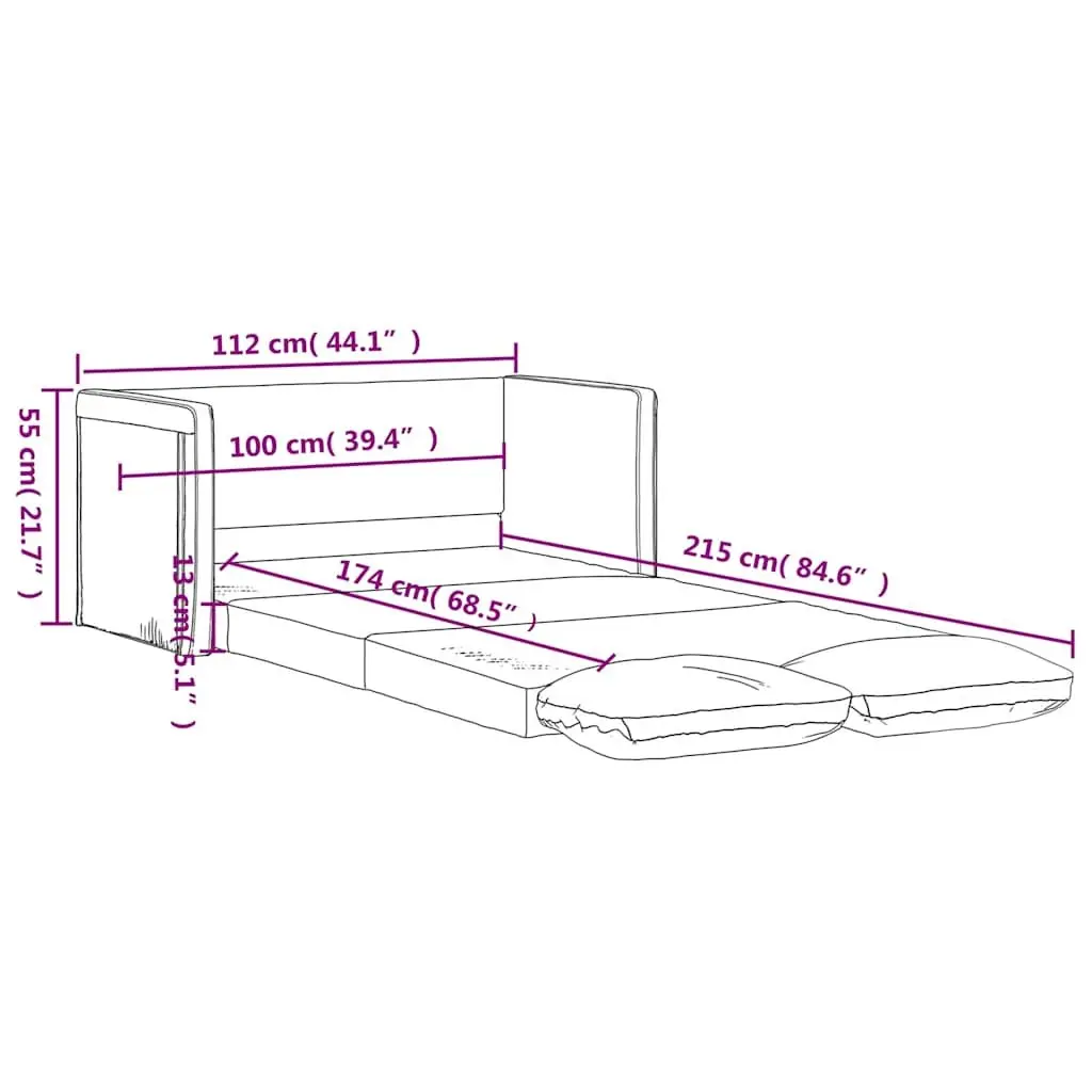 Floor Sofa Bed 2-in-1 Convertible Loveseat Double Bed Faux Leather Black