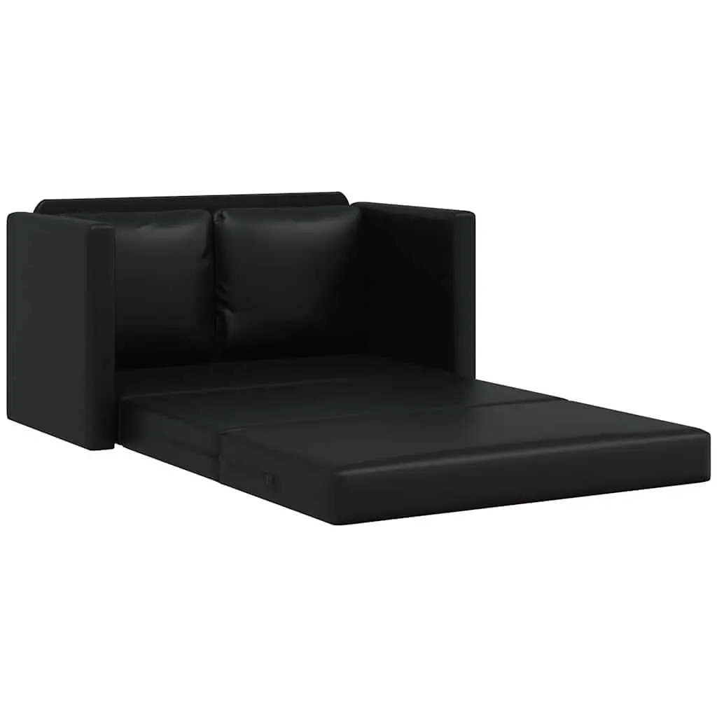 Floor Sofa Bed 2-in-1 Convertible Loveseat Double Bed Faux Leather Black