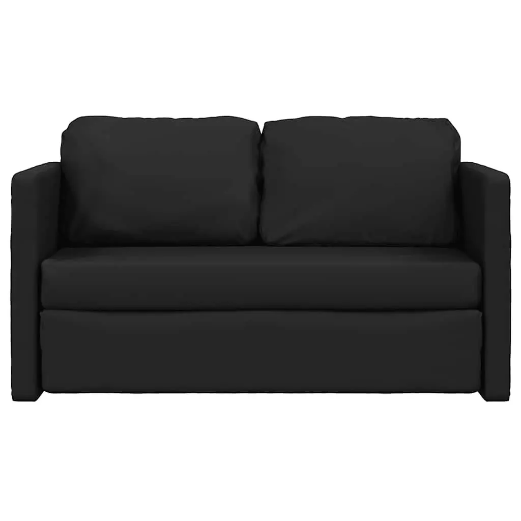 Floor Sofa Bed 2-in-1 Convertible Loveseat Double Bed Faux Leather Black
