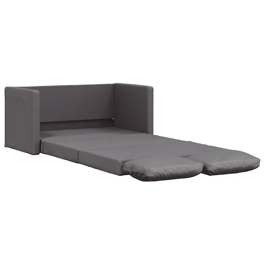 Convertible Loveseat Grey Faux Leather Floor Sofa Bed 2-in-1 with Metal Frame