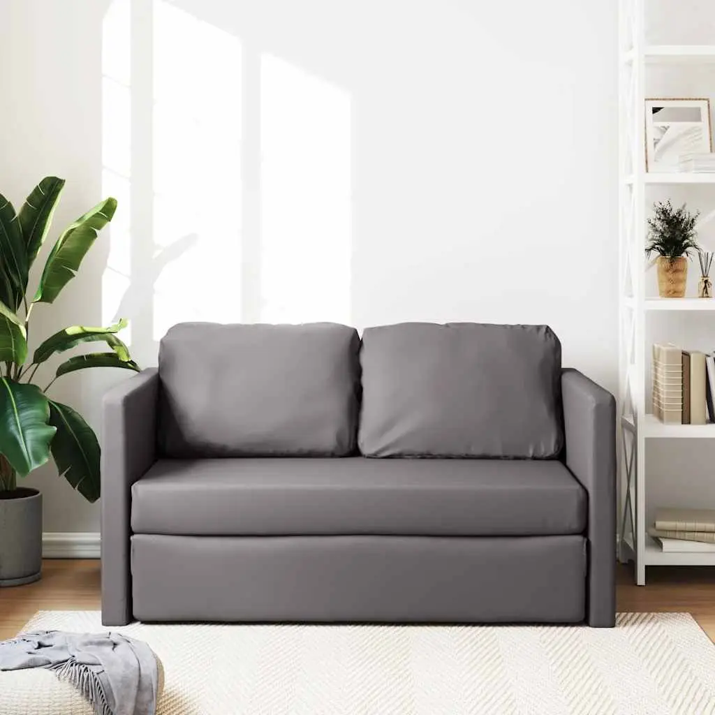 Convertible Loveseat Grey Faux Leather Floor Sofa Bed 2-in-1 with Metal Frame