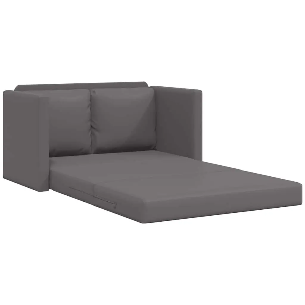 Convertible Loveseat Grey Faux Leather Floor Sofa Bed 2-in-1 with Metal Frame