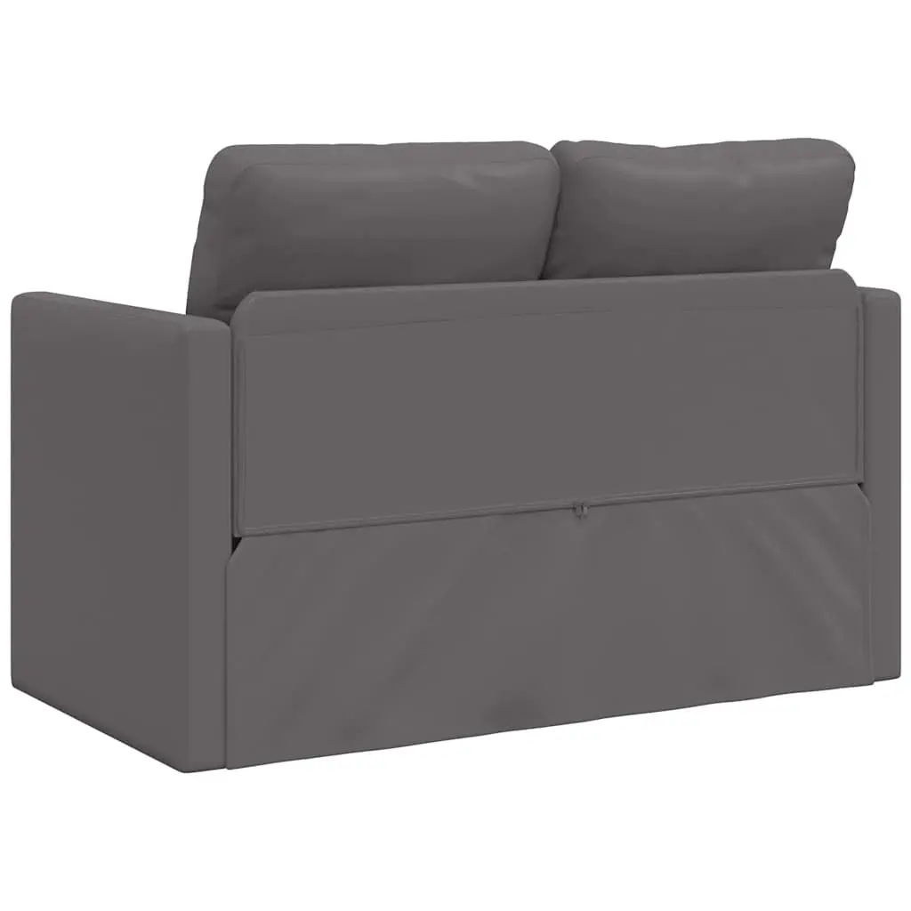 Convertible Loveseat Grey Faux Leather Floor Sofa Bed 2-in-1 with Metal Frame