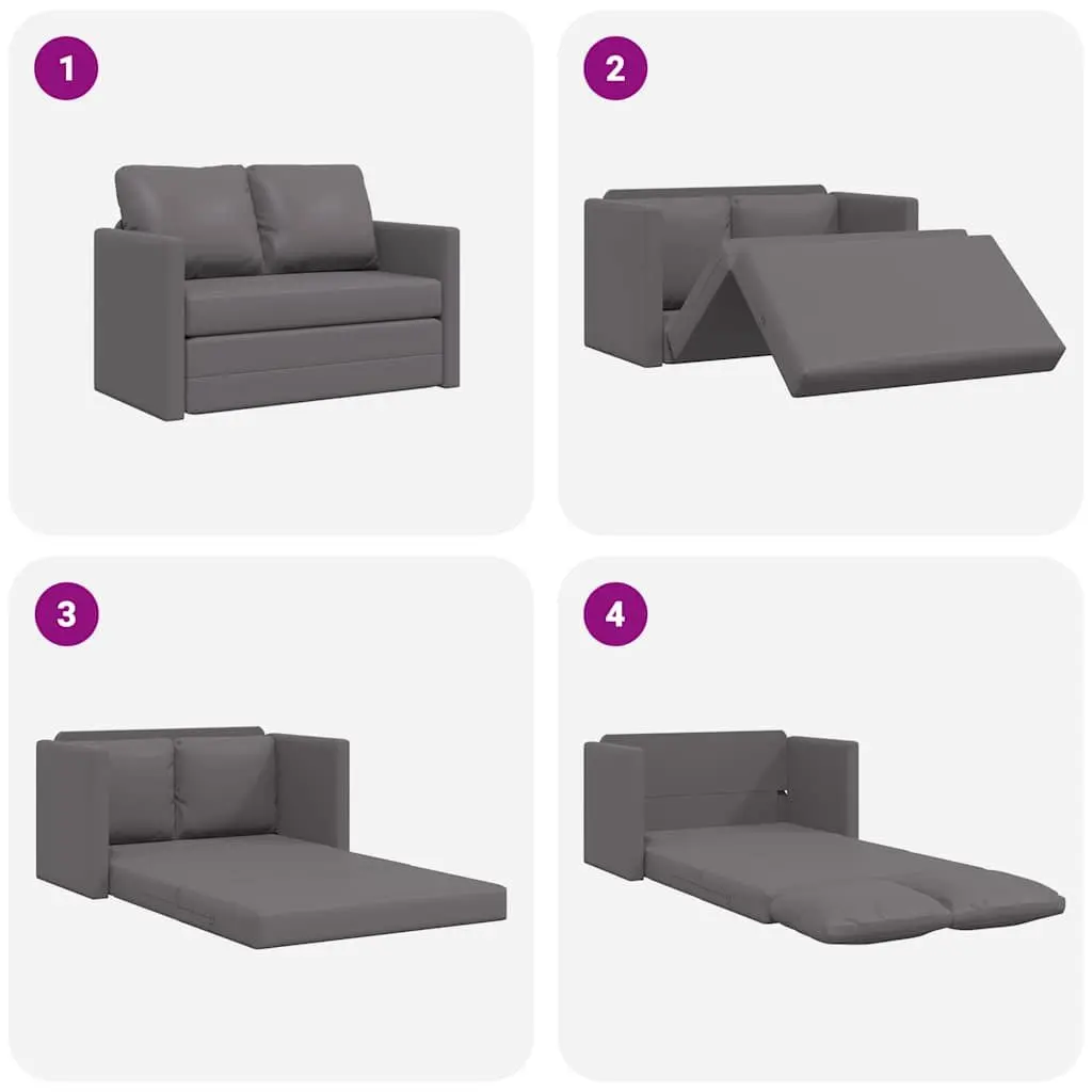 Convertible Loveseat Grey Faux Leather Floor Sofa Bed 2-in-1 with Metal Frame