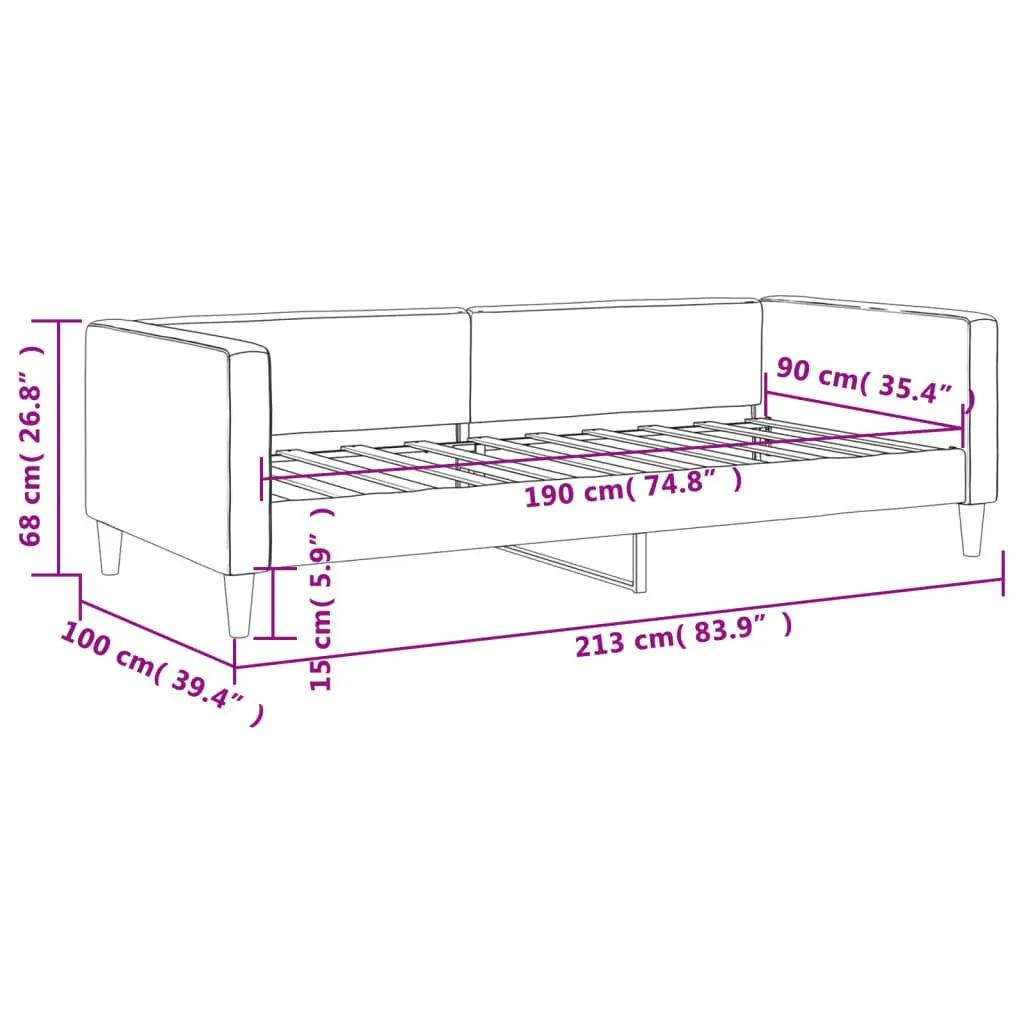 Day Bed Sofa Couch 90x190 cm Fabric Grey Sleeper Guest Bedroom Living Room
