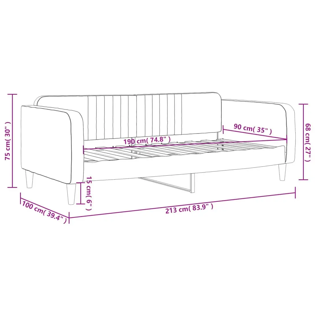 Day Bed Sofa Bed Grey Velvet 90x190 cm Modern Couch Guest Sleeping Furniture
