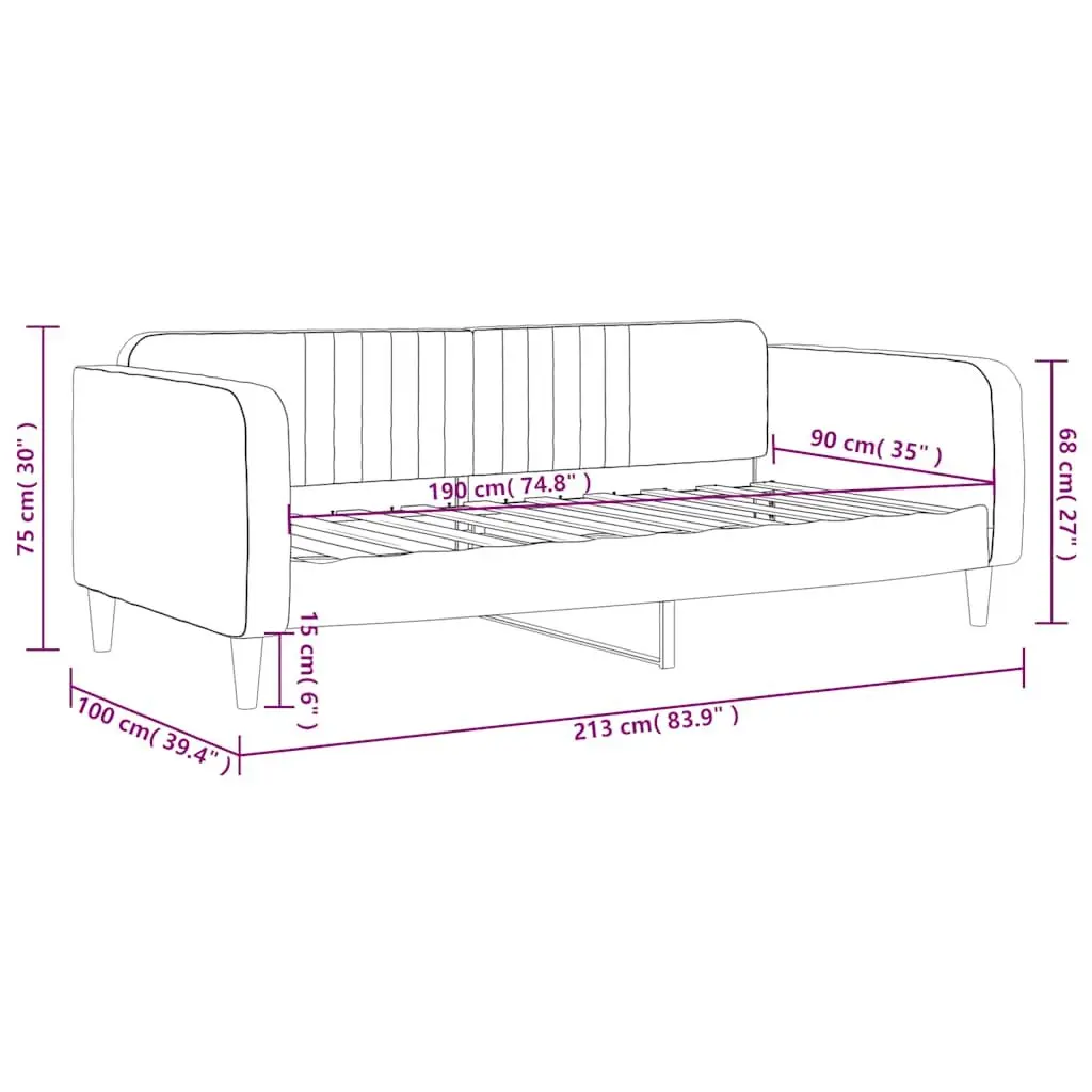 Day Bed Sofa Bed Frame Velvet Grey 90x190 cm Sleeping Couch Guest Furniture
