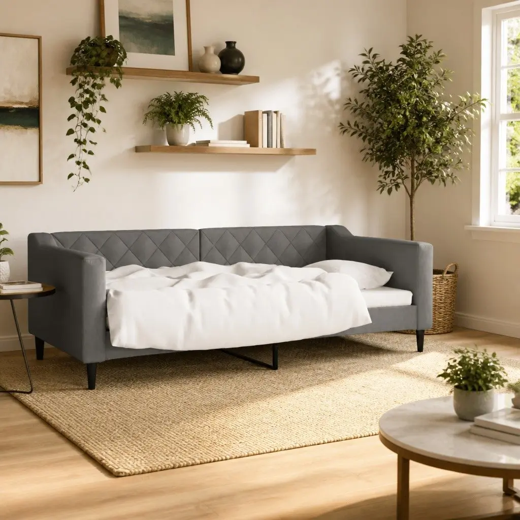 Day Bed Sofa Bed Grey Fabric 90x190cm