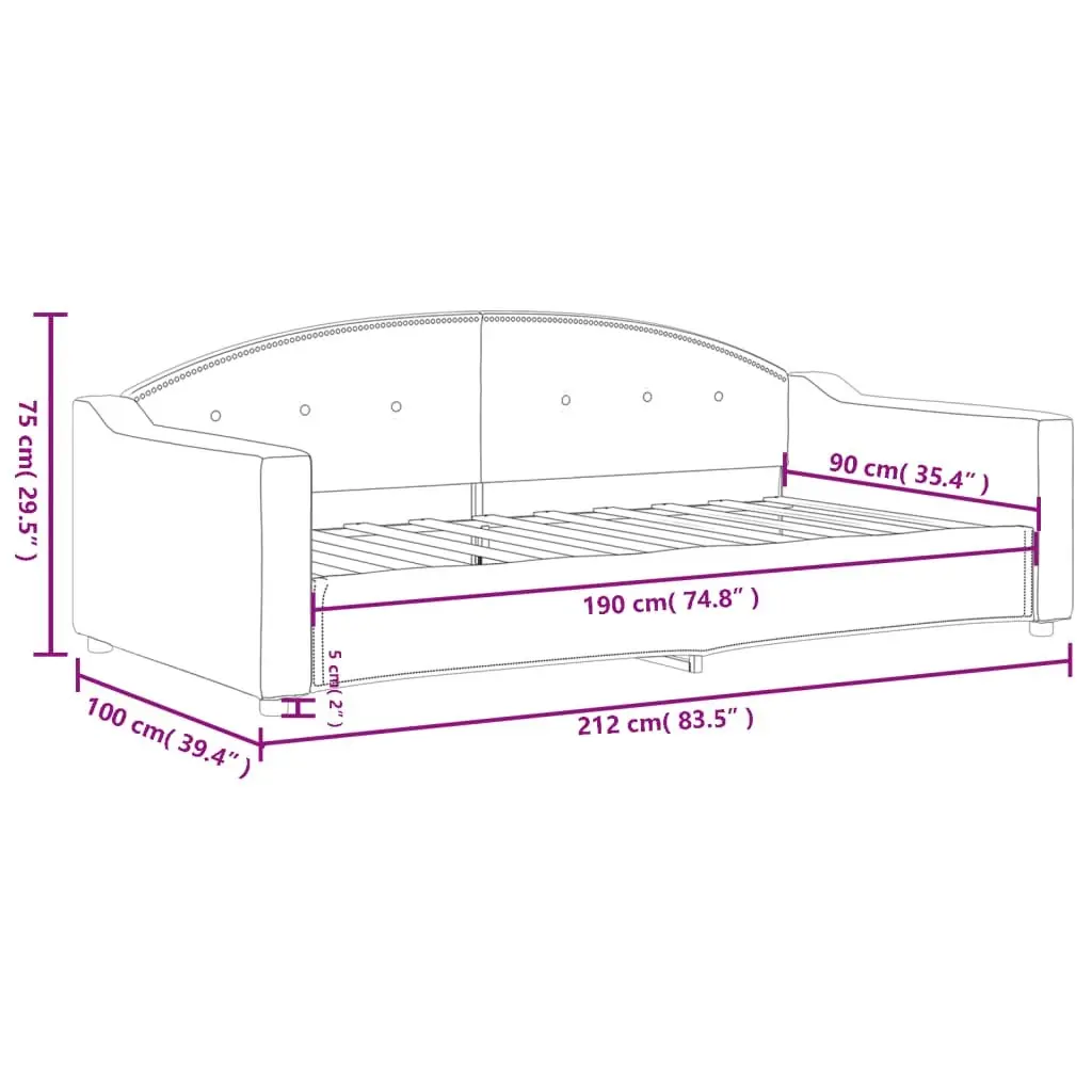 Day Bed Sofa Bed 90x190cm Grey Fabric 2-in-1 Guest Bed with Slats Frame