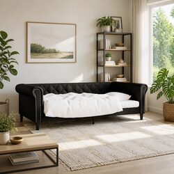 Friendly Black Faux Leather Day Bed Sofa for You