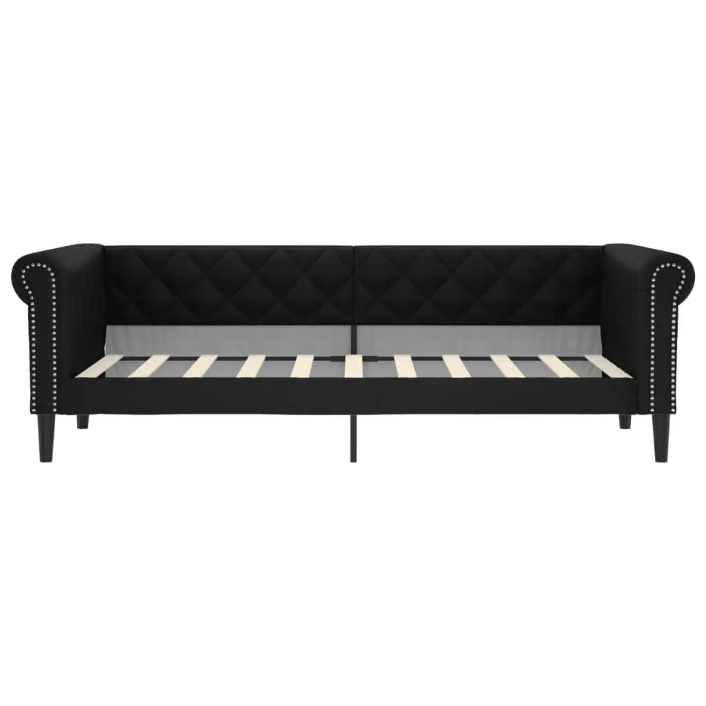 Day Bed Sofa Bed 90x190 cm Black Faux Leather Sleeper Couch Guest Bedroom