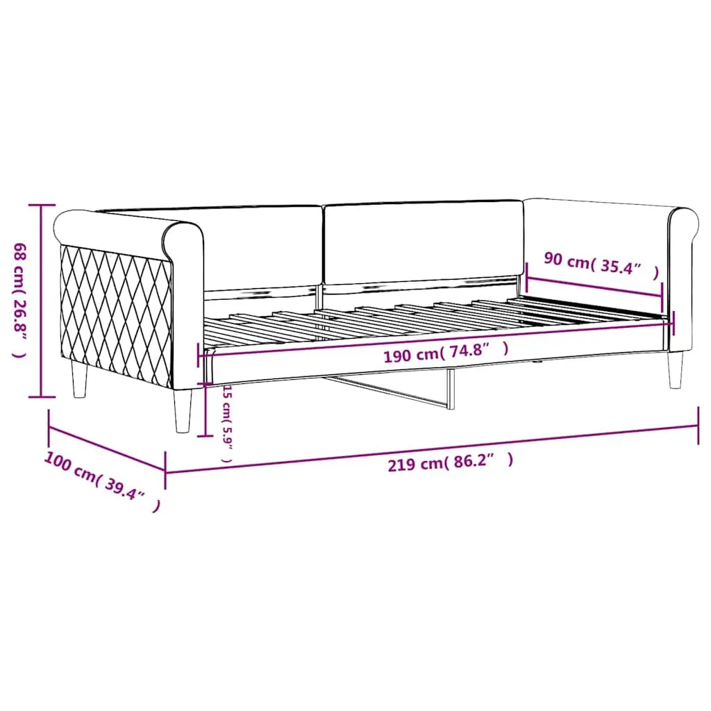 Day Bed Sofa Bed Grey Velvet 90x190 cm Frame Sleeper Couch