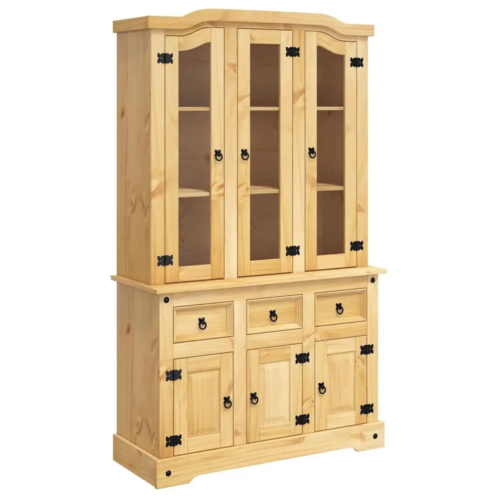 Highboard Brown Solid Pine Wood Storage Cabinet Sideboard Shelves Drawers Doors