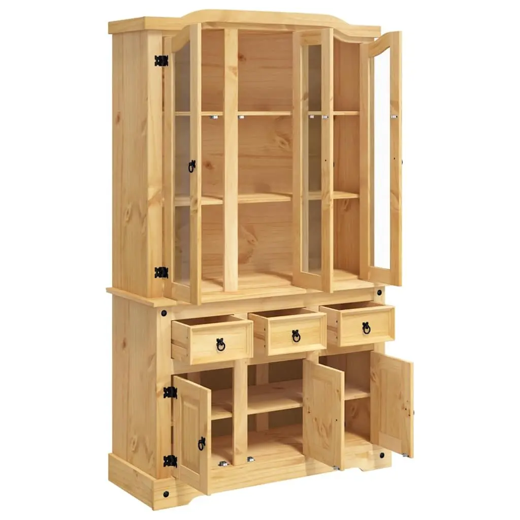 Highboard Brown Solid Pine Wood Storage Cabinet Sideboard Shelves Drawers Doors