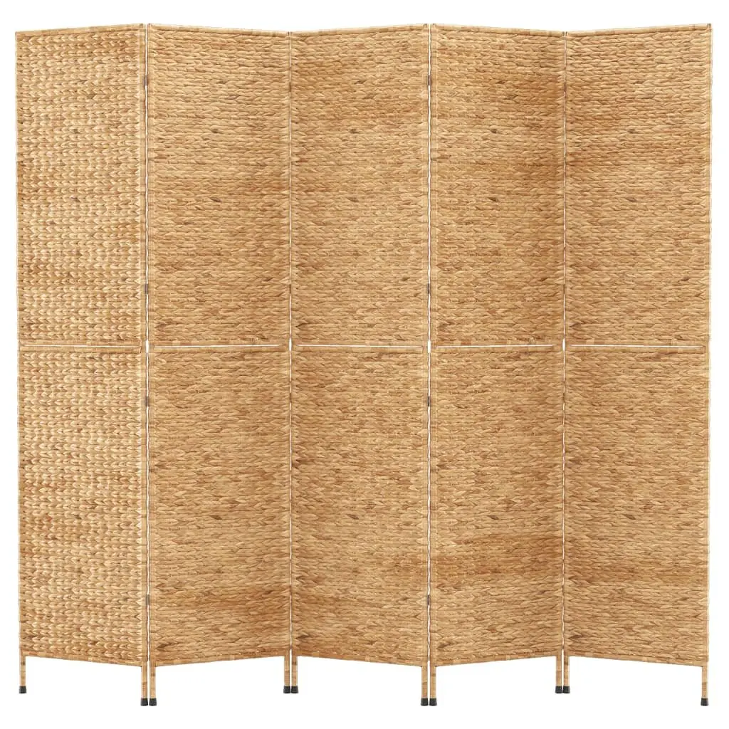5-Panel Folding Screen Room Divider Water Hyacinth Brown Privacy Partition
