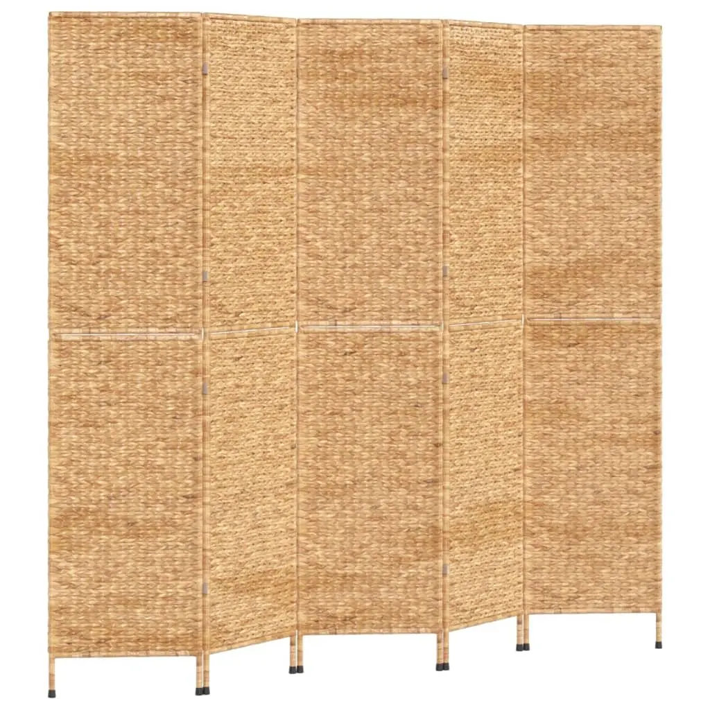 5-Panel Folding Screen Room Divider Water Hyacinth Brown Privacy Partition