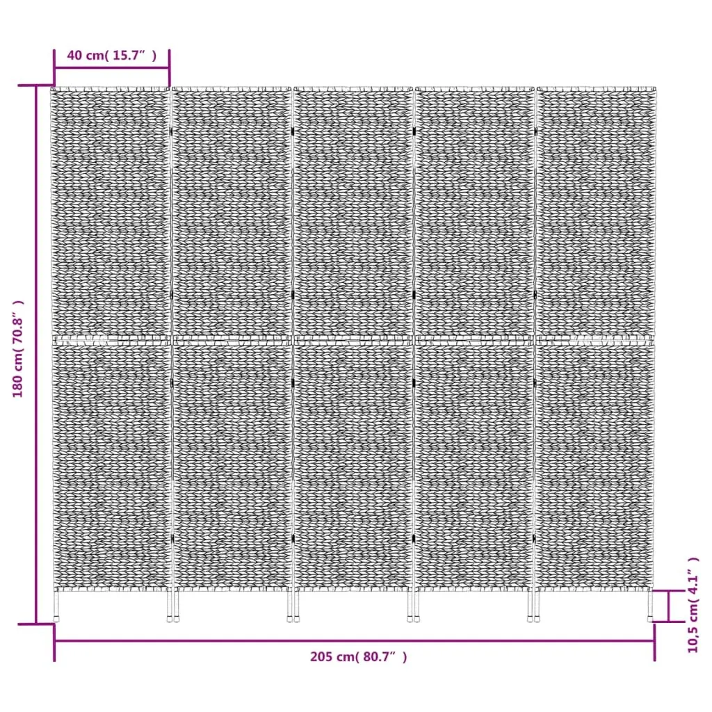 5-Panel Folding Screen Room Divider Water Hyacinth Brown Privacy Partition