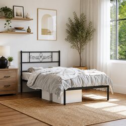 Metal Bed Frame King Single 107x203cm Black Headboard Steel Slats Storage