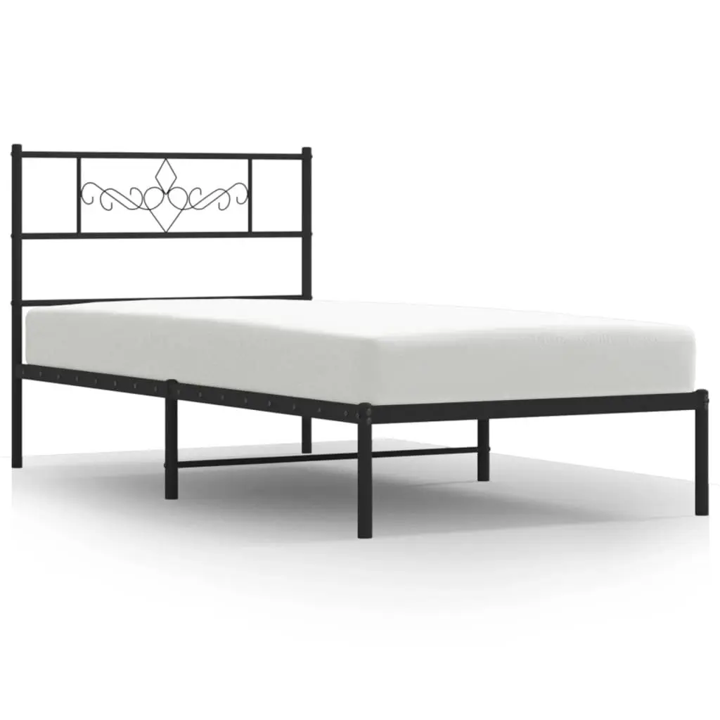 Metal Bed Frame King Single Black Steel Slats Headboard 107x203cm