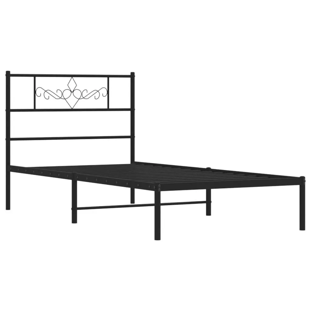 Metal Bed Frame King Single Black Steel Slats Headboard 107x203cm