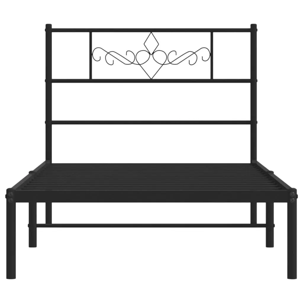 Metal Bed Frame King Single Black Steel Slats Headboard 107x203cm